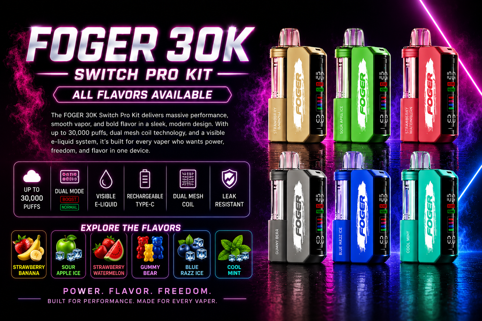 foger switch pro vape flavors list 30K Kit Review 2026 Size:0.95 g natural skincare Green Crack | Disposable