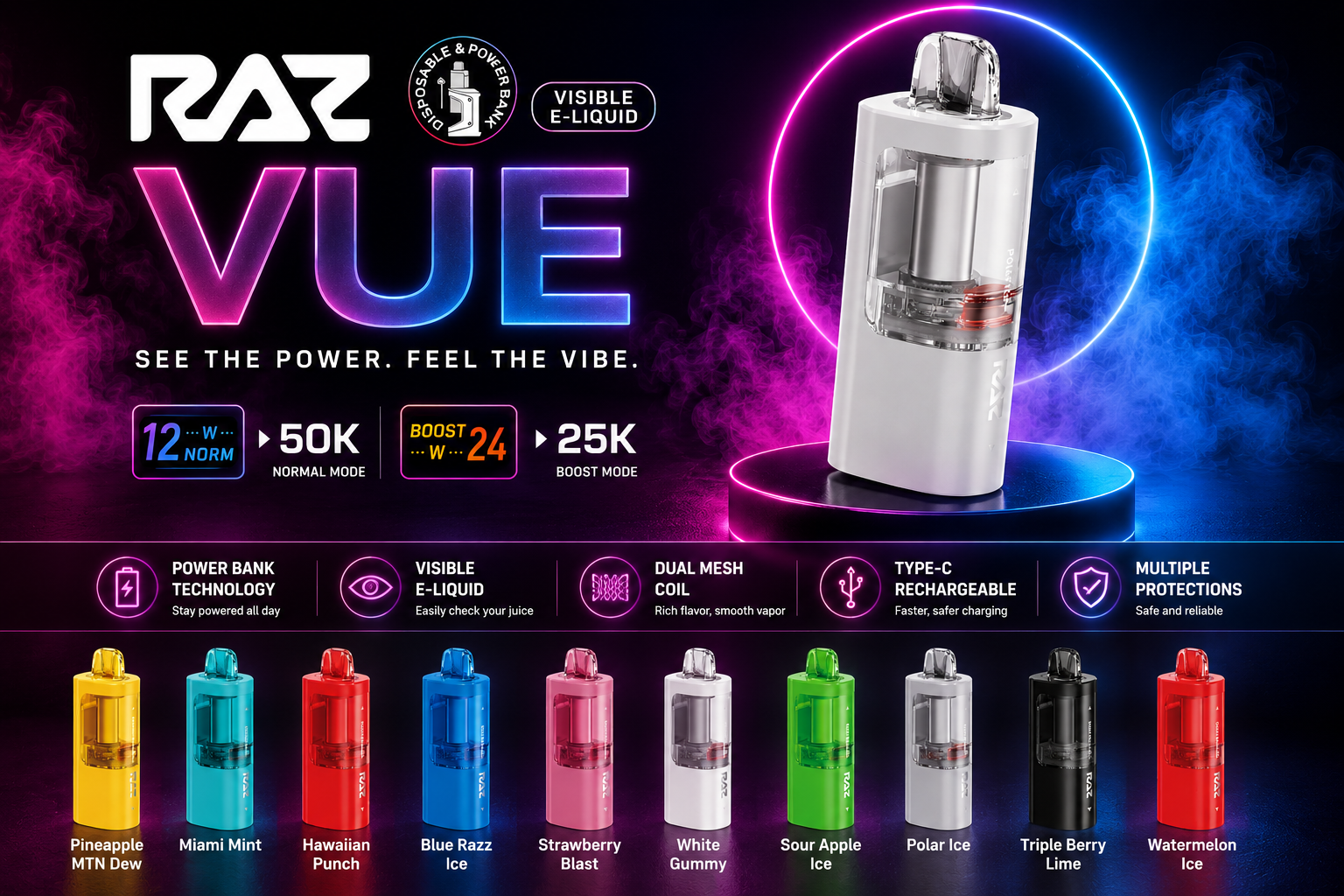 vapes comparable to raz What Is the VUE 50K Pod System? Foger pod not working Refillable Vape Pods Flavor:Watermelon Kiwi Lemonade (Cosmic)