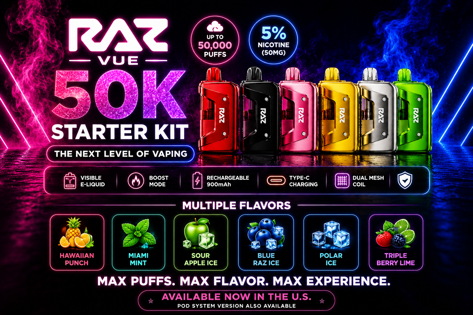 raz mint flavors What Is the VUE 50K Starter Kit? Features, & Pods – Pink Smoke Shop Please Choose Colour:Lilac-Purple 0 Vuse Pods Vuse mb:aql kits free juice