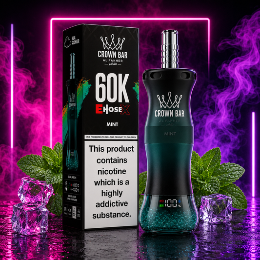 Al Fakher Crown Bar E-Hose X 60K Mint Disposable Vape with 5% nicotine, rechargeable battery and up to 60,000 puffs at Pink Smoke Shop