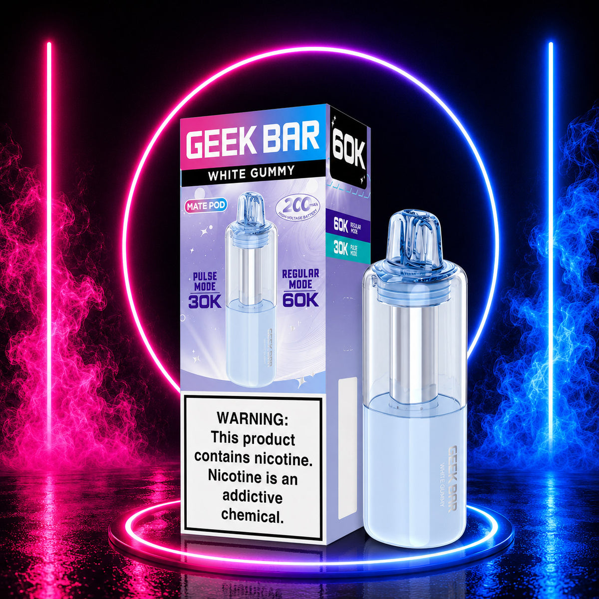 Geek Bar Mate Pod 60K White Gummy disposable vape pod with retail packaging at Pink Smoke Shop