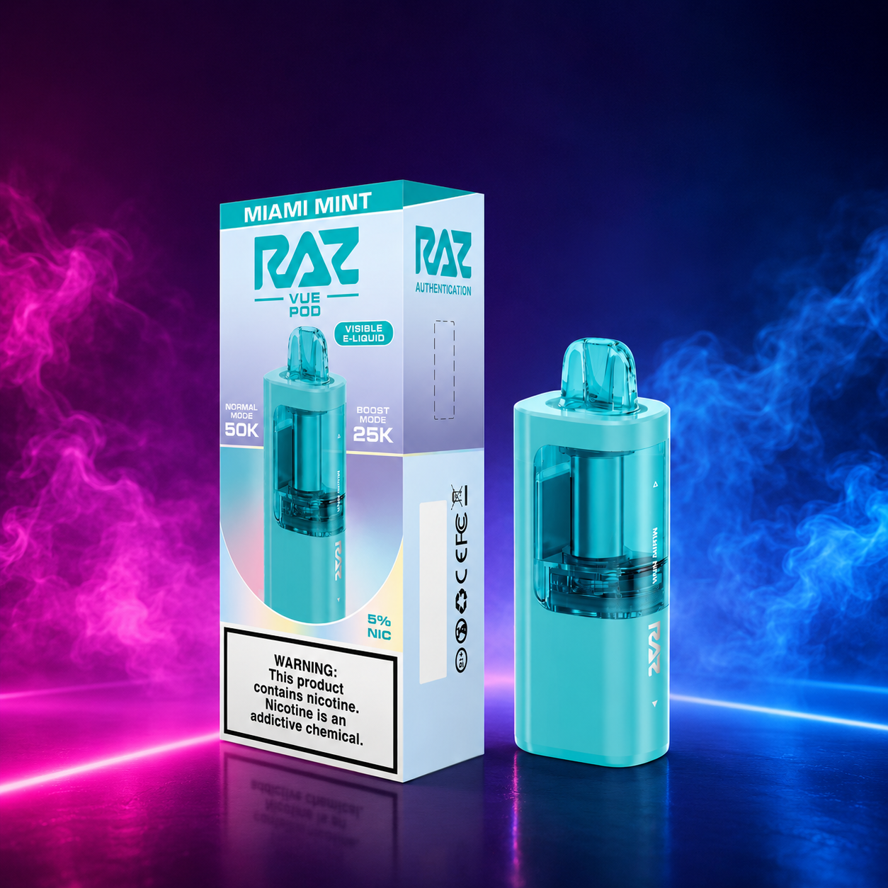 RAZ Vue 50K Miami Mint replacement pod available now at pink smoke shop Miami