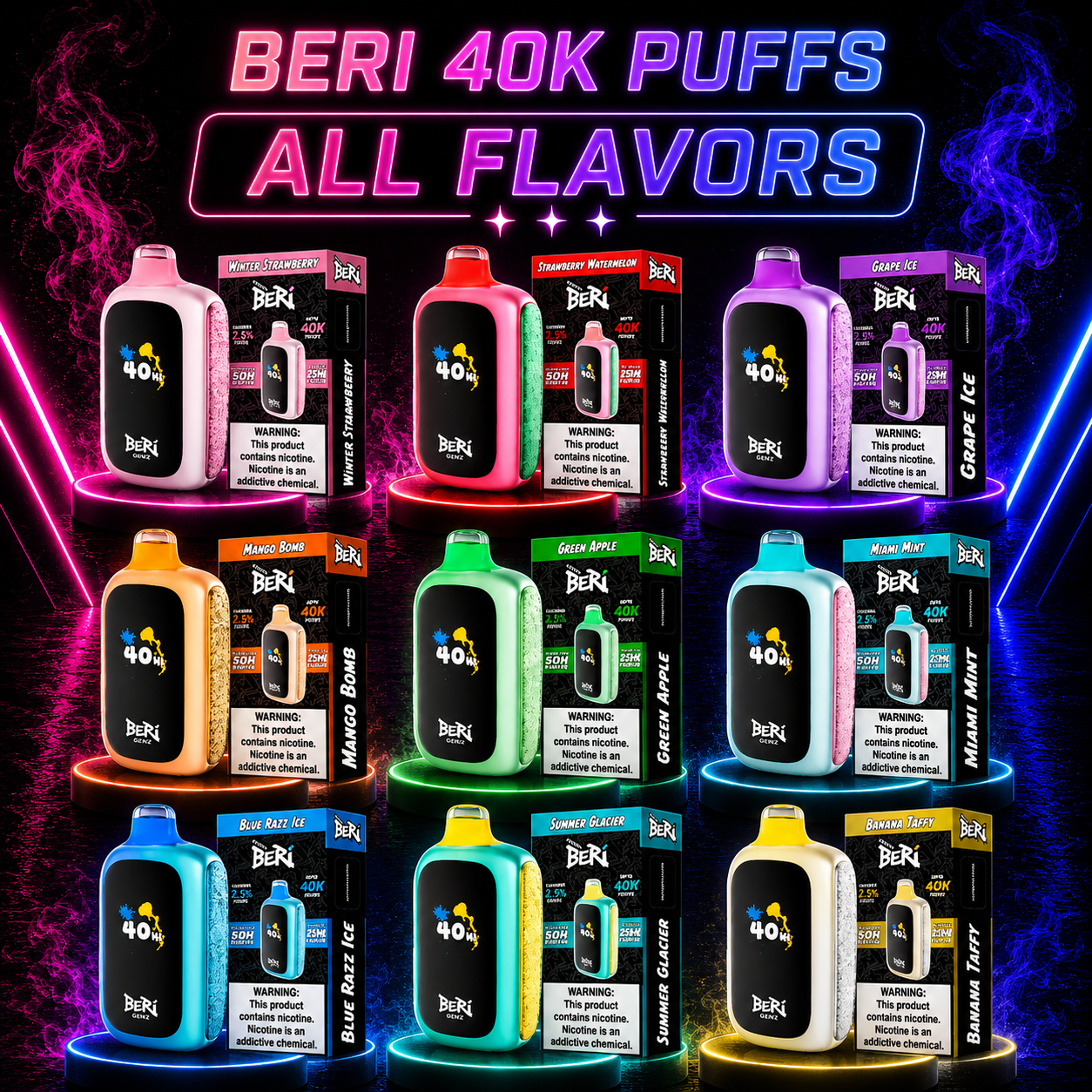 BERI Disposable Vapes Collection | 25K & 50K Puffs Vape Miami  pink smoke  shop