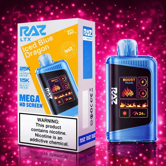 RAZ LTX iced blue dragon Disposable Vape 25000 Puffs 5% Nicotine Mega HD Screen Miami