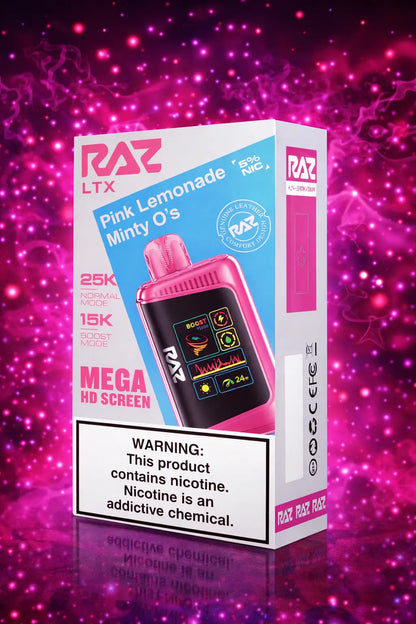 RAZ LTX Pink Lemonade Minty Os Disposable Vape 25000 Puffs 5% Nicotine Miami