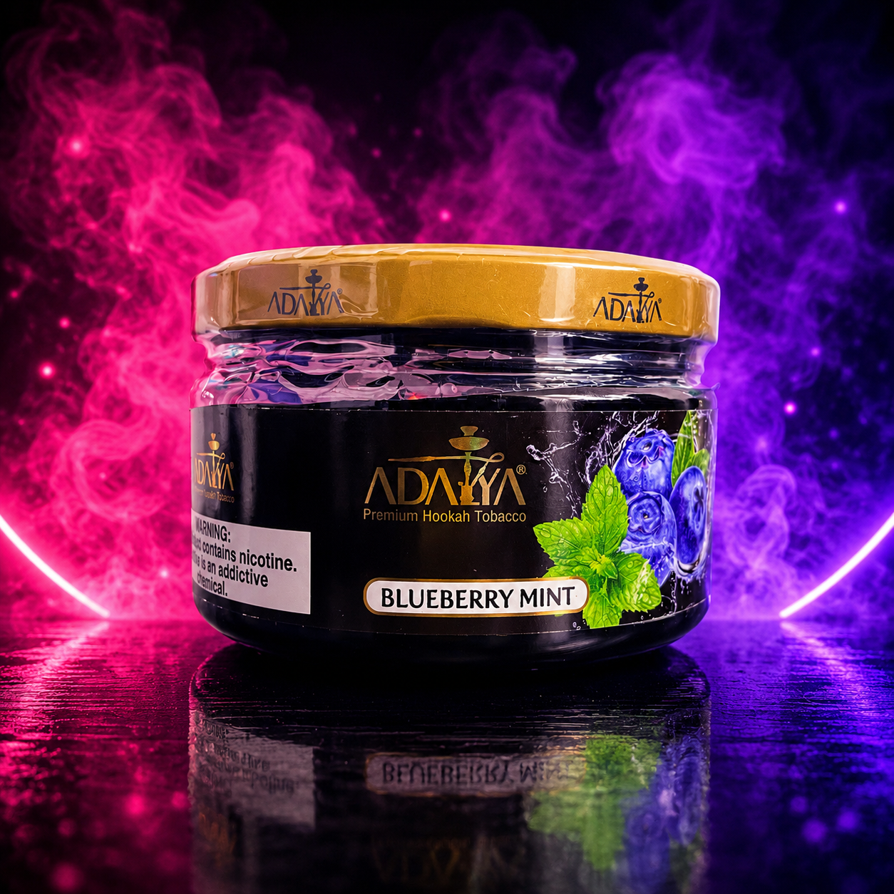 Adalya Blueberry Mint Hookah Tobacco 250g featuring sweet blueberry flavor blended with refreshing mint for a smooth and flavorful shisha experience.