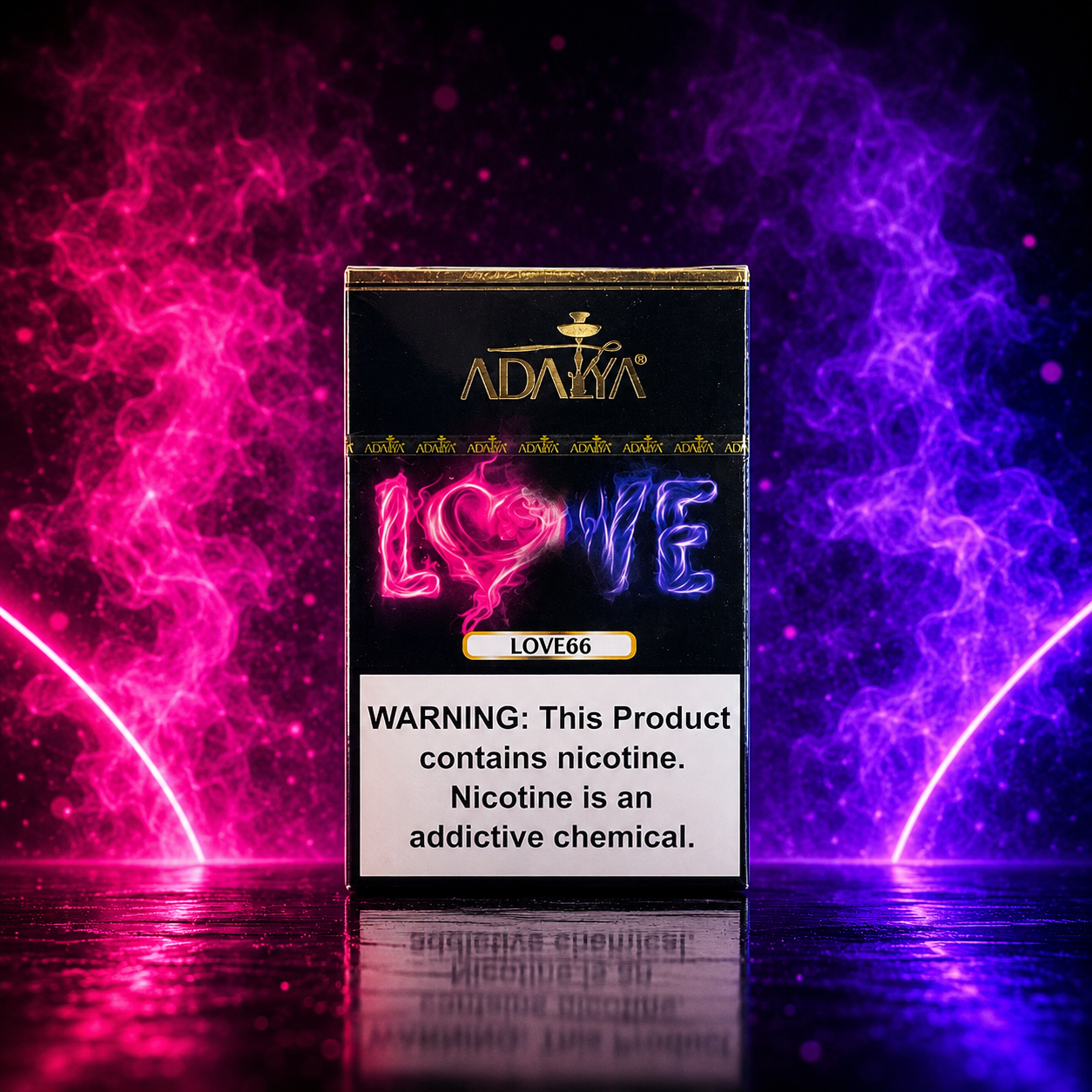 Adalya Love66 Hookah Tobacco 50g flavor featuring a blend of passion fruit, watermelon, melon and mint for a smooth shisha experience.