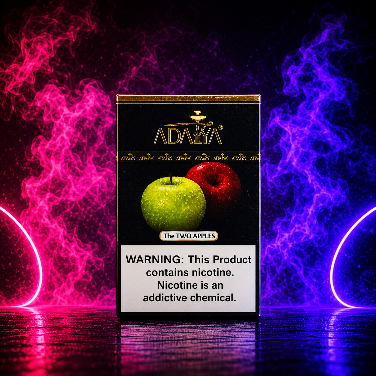 Adalya Two Apples Hookah Tobacco 50g featuring the traditional double apple shisha flavor with rich anise notes.