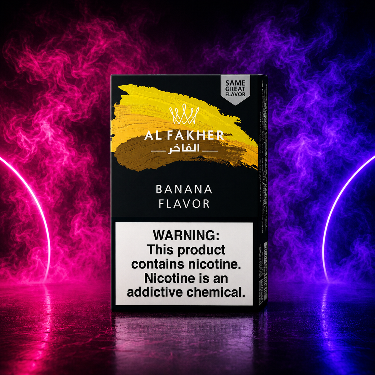 Al Fakher Banana hookah tobacco flavor product image with custom neon background at Pink Smoke Shop