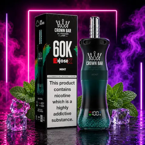Al Fakher Crown Bar E-Hose X 60K Mint Disposable Vape with 5% nicotine, rechargeable battery and up to 60,000 puffs at Pink Smoke Shop