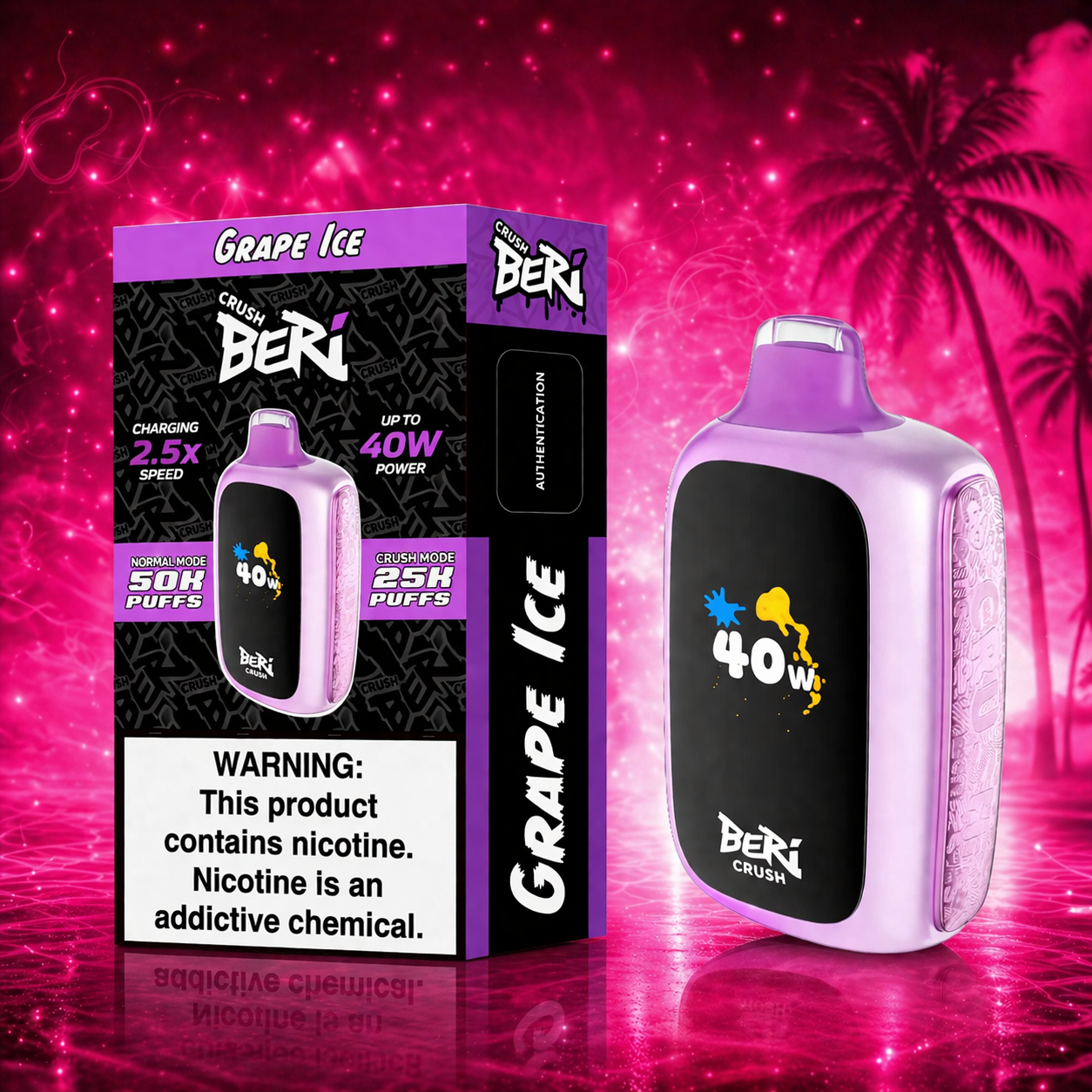 Buy Grape Ice Beri Crush disposable vape 25000 puffs online in Miami with premium neon design