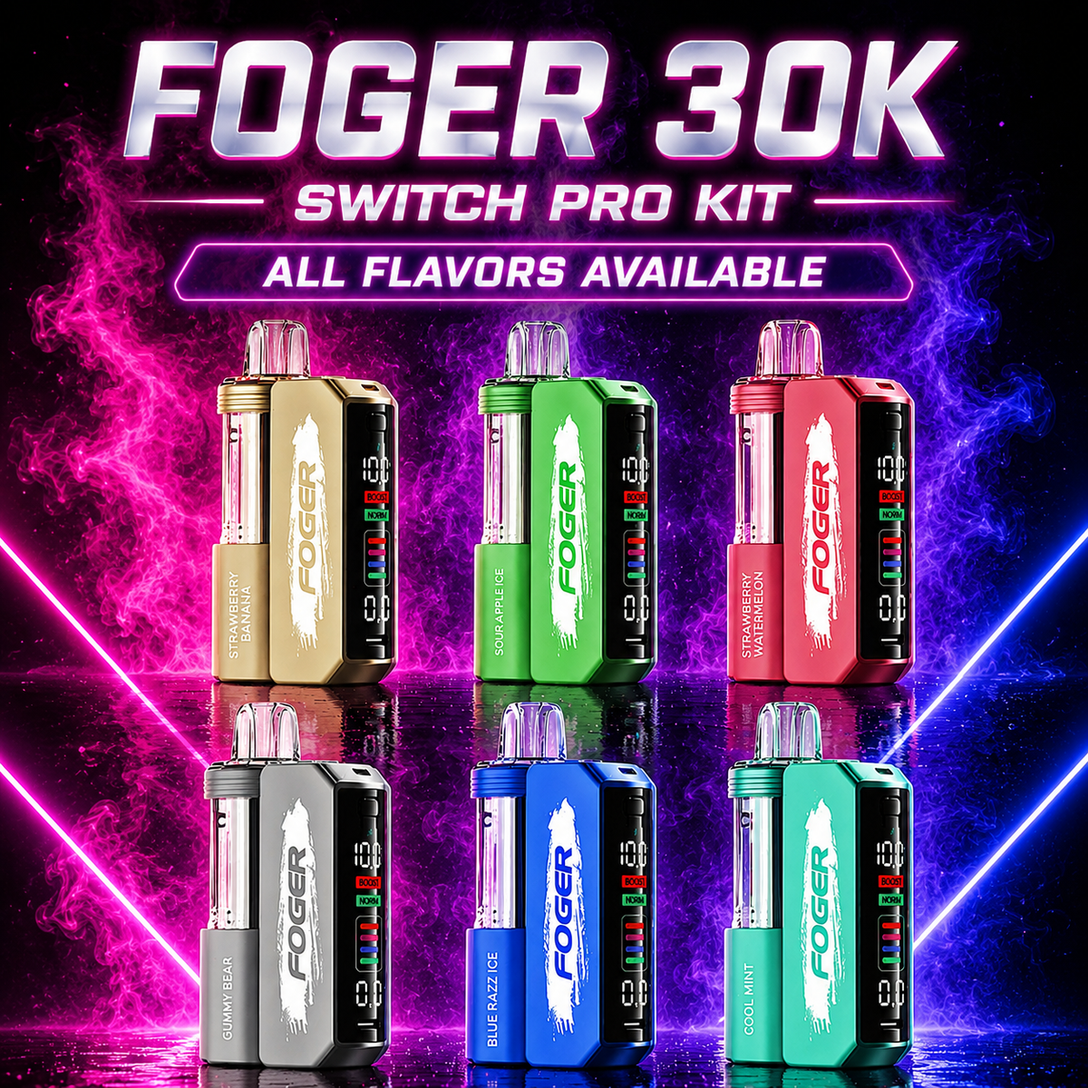 FOGER Switch Pro 30000 Disposable Vape Kit Multiple Flavors pink smoke shop FOGER Switch Pro 30000 Disposable Vape Kit Multiple Flavors pink smoke shop