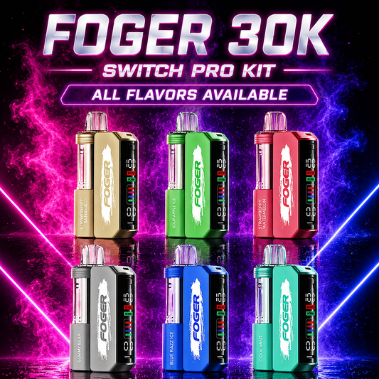 FOGER 30K Switch Pro Kit with colorful vape devices on a vibrant background available at pink smoke shop U.S
