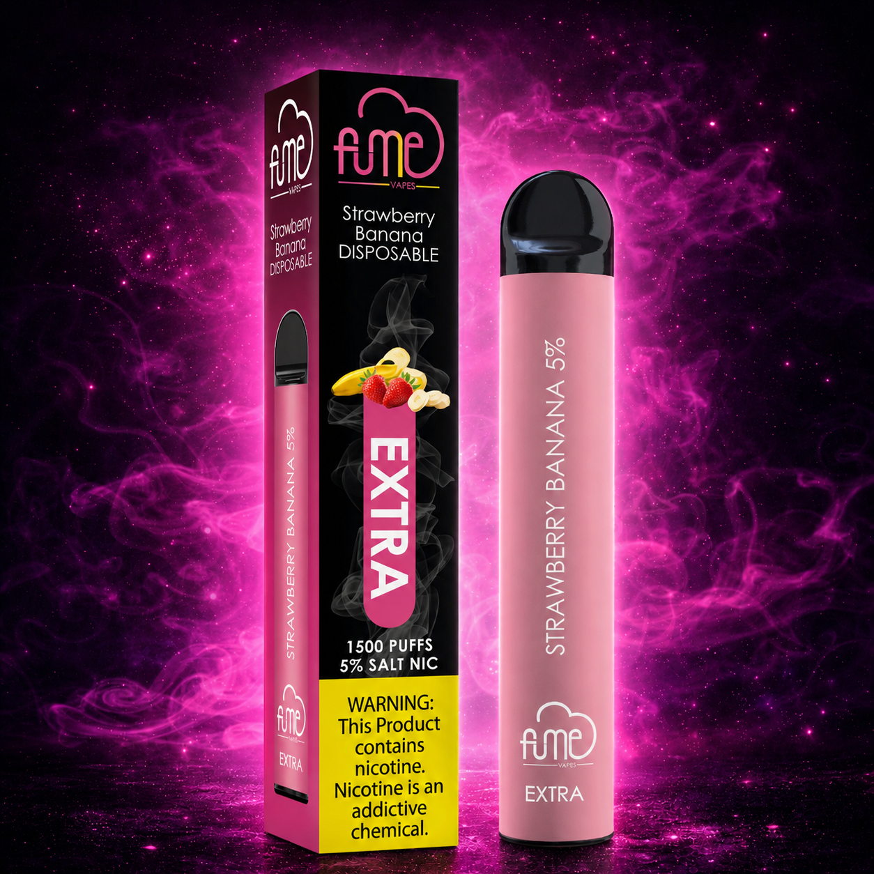 Fume Extra 1500 Puffs Strawberry Banana Disposable Vape – Multiple Flavors in Miami Pink Smoke Shop