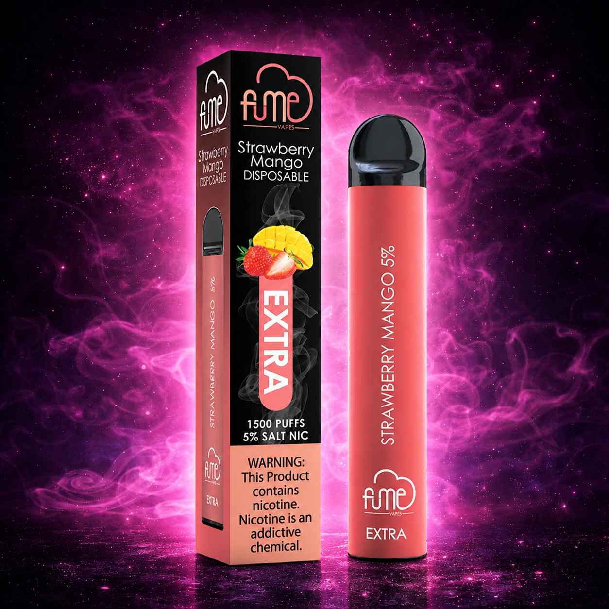 Fume Extra 1500 Puffs Strawberry Mango Disposable Vape – Multiple Flavors in Miami Pink Smoke Shop 