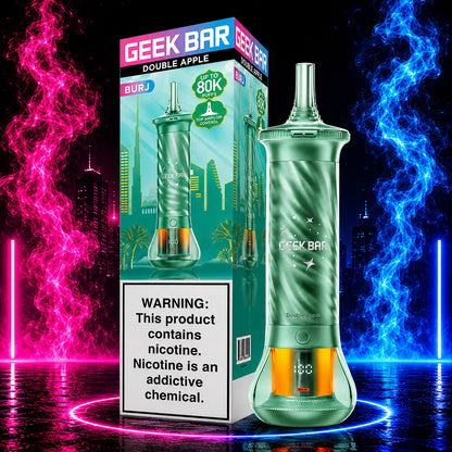Geek Bar BURJ 80K Puffs Hookah Disposable Vape Double Apple flavor with premium neon background available at Pink Smoke Shop