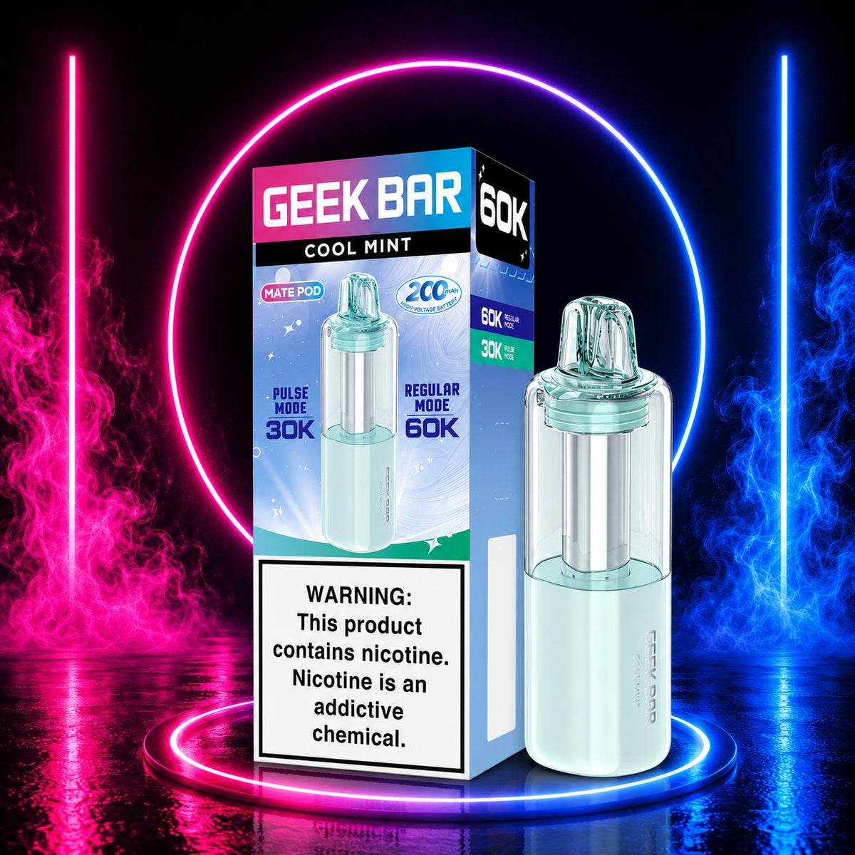 Geek Bar Mate Pod 60K Cool Mint disposable vape pod with retail packaging at Pink Smoke Shop