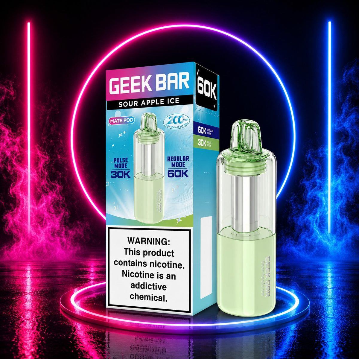 Geek Bar Mate Pod 60K Sour Apple Ice disposable vape pod with retail packaging at Pink Smoke Shop