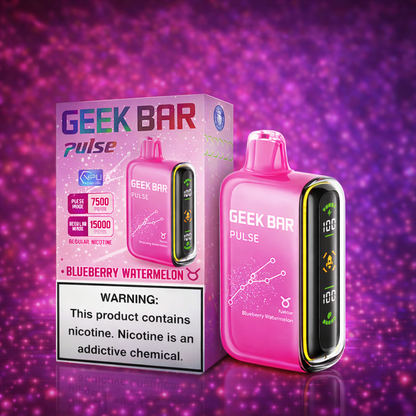 Geek Bar Pulse Blueberry Watermelon disposable vape 15000 puffs rechargeable device with digital screen and dual mode