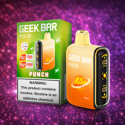 Geek Bar Pulse Punch disposable vape 15000 puffs with tropical fruit punch flavor and smart LED display