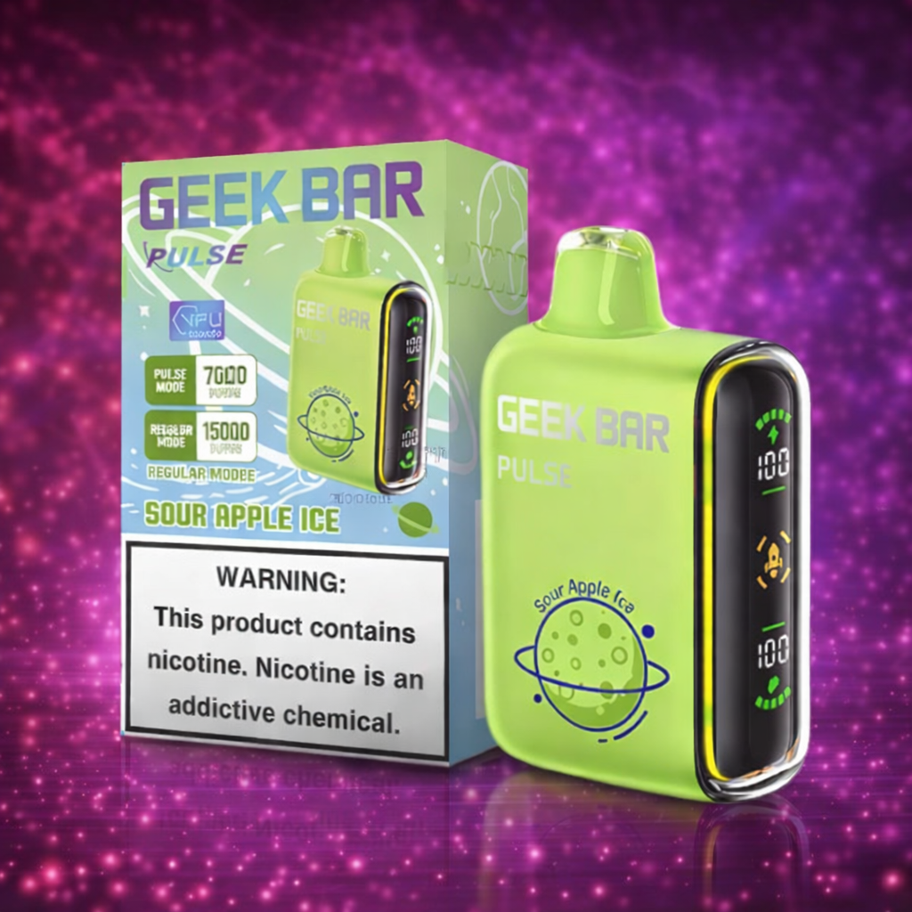 Geek Bar Pulse Sour Apple Ice disposable vape cool menthol apple flavor 15000 puffs rechargeable vape