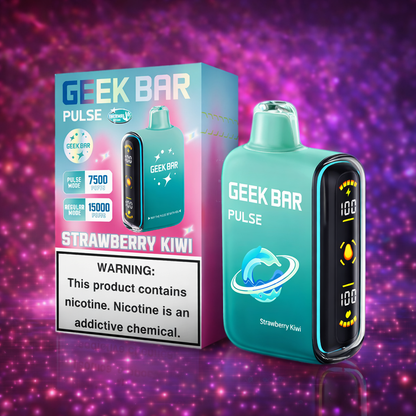 Geek Bar Pulse Strawberry Kiwi disposable vape 15000 puffs dual mode device with digital screen