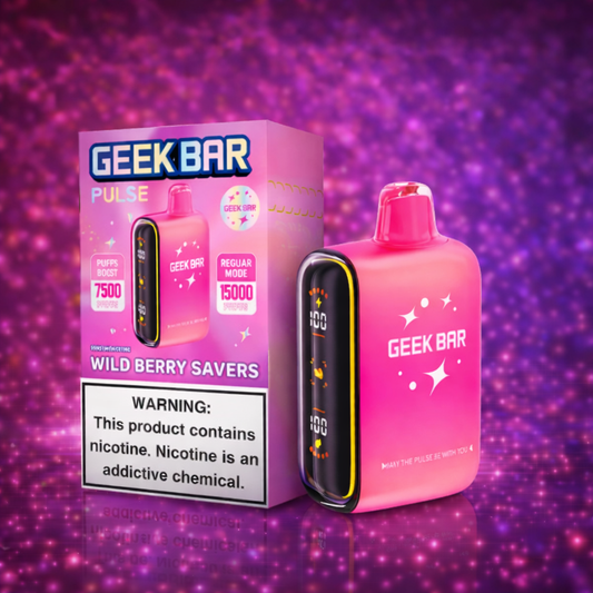 Geek Bar Pulse Wild Berry Savers disposable vape 15000 puffs long lasting rechargeable vape device with digital screen