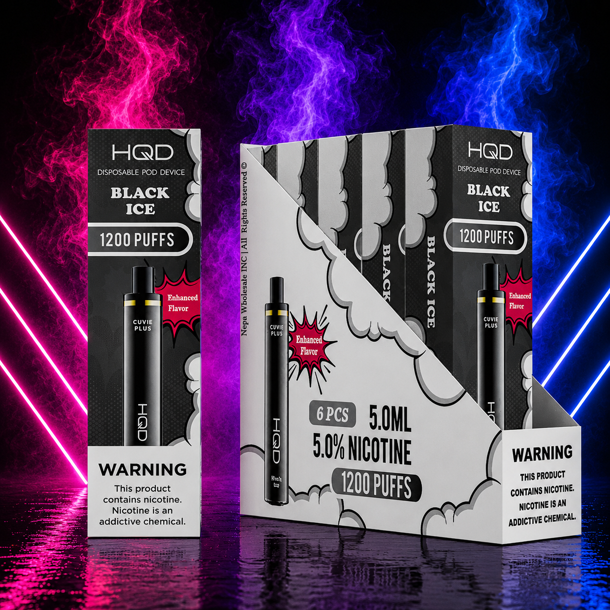 HQD Black Ice 1200 puffs disposable vape device with cool menthol flavor available in Miami