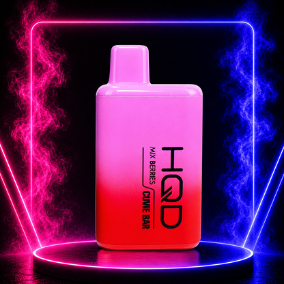 HQD Cuvie Bar Mix Berries 7000 Puffs Disposable Vape featuring a sweet mixed berry flavor profile with vibrant neon smoke background and long-lasting performance.