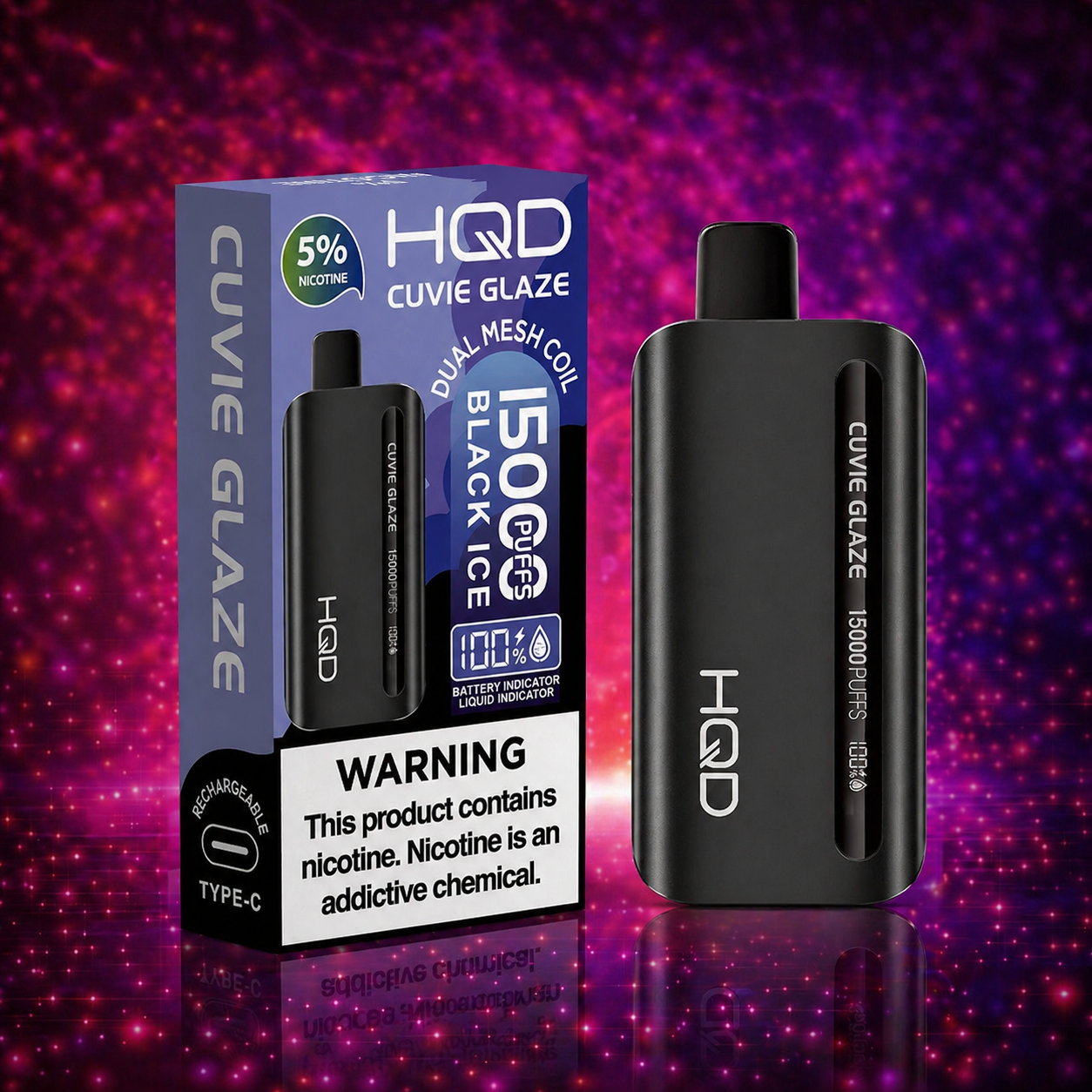 HQD Glaze 15000 Puffs Black Ice Disposable Vape – Multiple Flavors in Miami Pink Smoke Shop