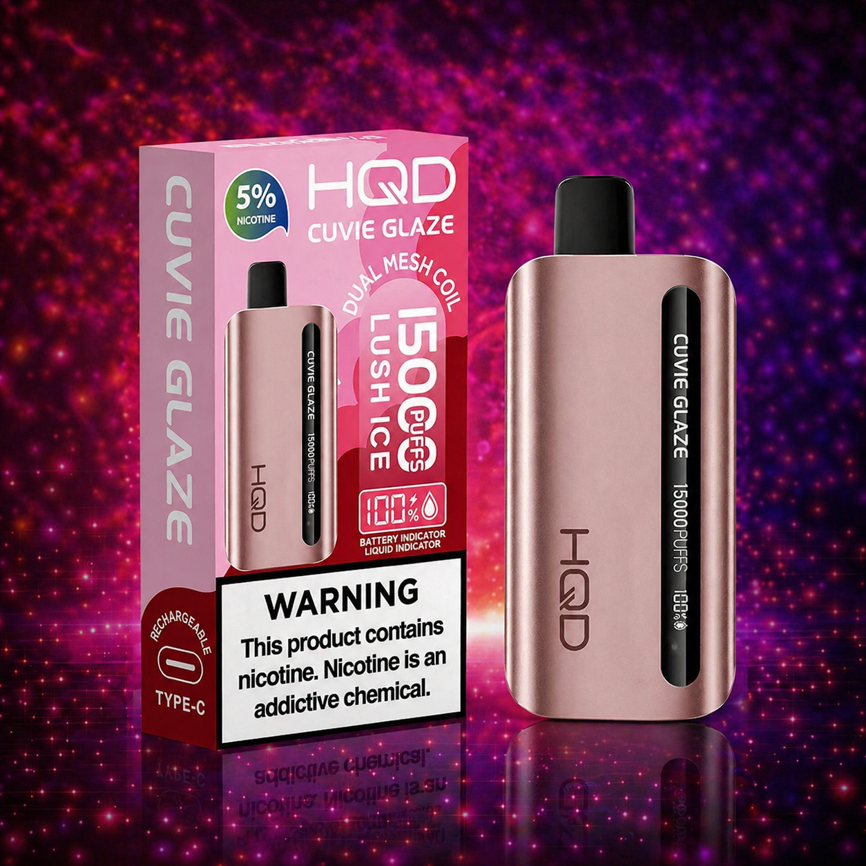 HQD Glaze 15000 Puffs Lush Ice Disposable Vape – Multiple Flavors in Miami Pink Smoke Shop 