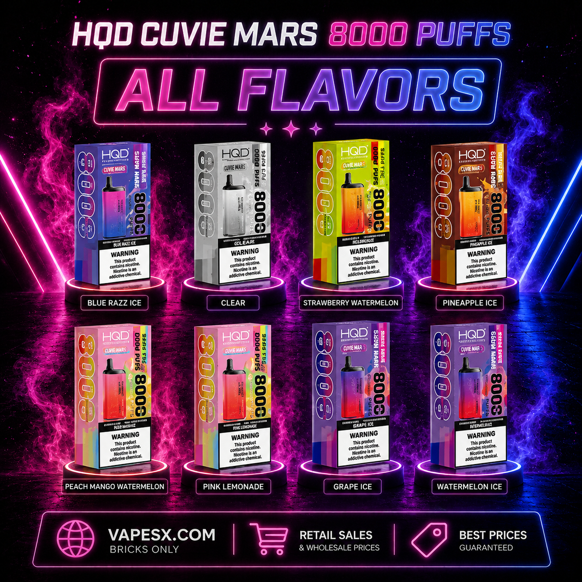 HQD Cuvie Mars 8000 Puffs Disposable Vape | All Flavors  pink smoke shop