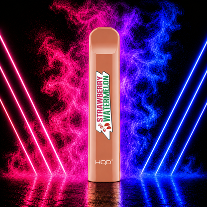 HQD Cuvie V1 Strawberry Watermelon 300 Puffs Disposable Vape with Neon Smoke Background