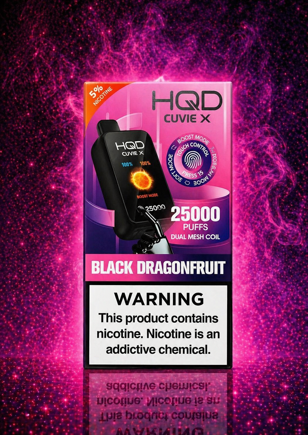 HQD Cuvie X Black Dragonfruit disposable vape 25000 puffs dual mesh coil rechargeable vape device with boost mode