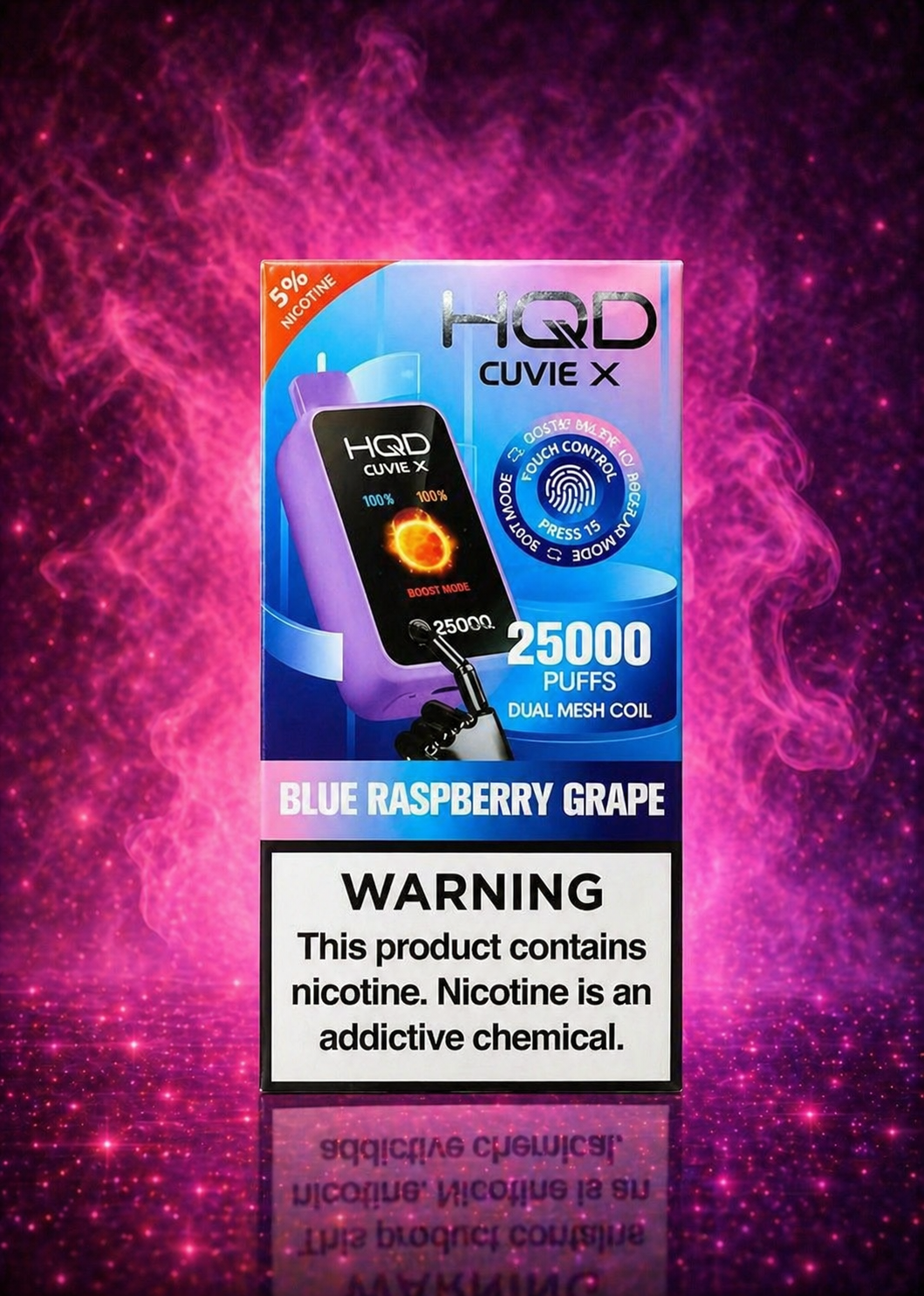 HQD Cuvie X Blue Raspberry Grape disposable vape 25000 puffs dual mesh coil rechargeable vape device