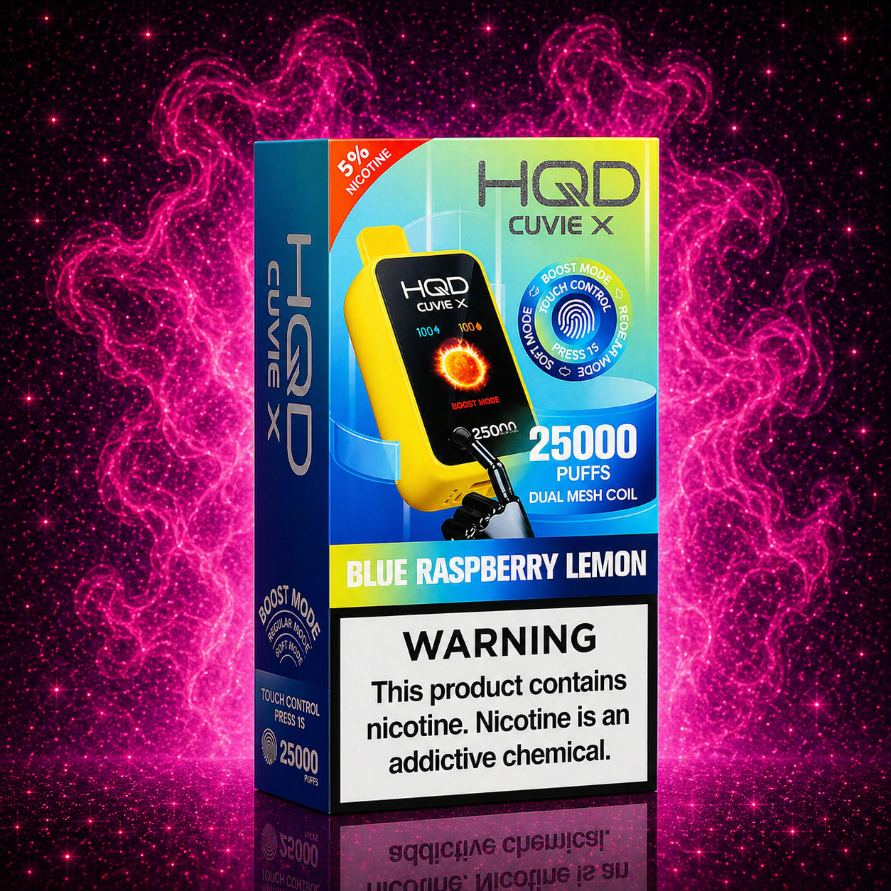 HQD Cuvie X Blue Raspberry Lemon disposable vape 25000 puffs rechargeable vape device with boost and regular modes
