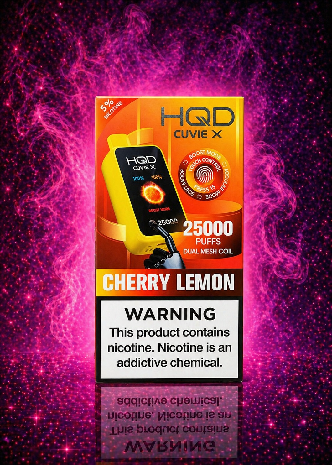 HQD Cuvie X Cherry Lemon disposable vape 25000 puffs dual mesh coil rechargeable vape device with boost mode