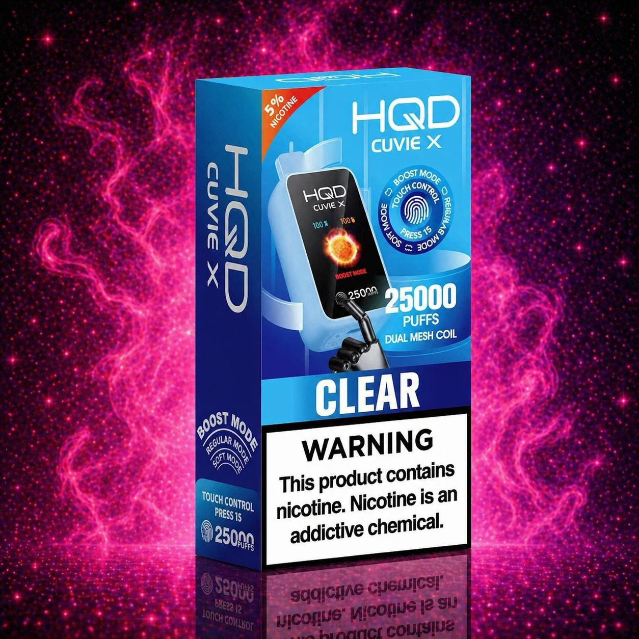 HQD Cuvie X Clear disposable vape 25000 puffs rechargeable vape device with boost and regular modes
