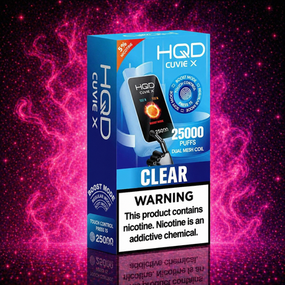 HQD Cuvie X Clear disposable vape 25000 puffs rechargeable vape device with boost and regular modes