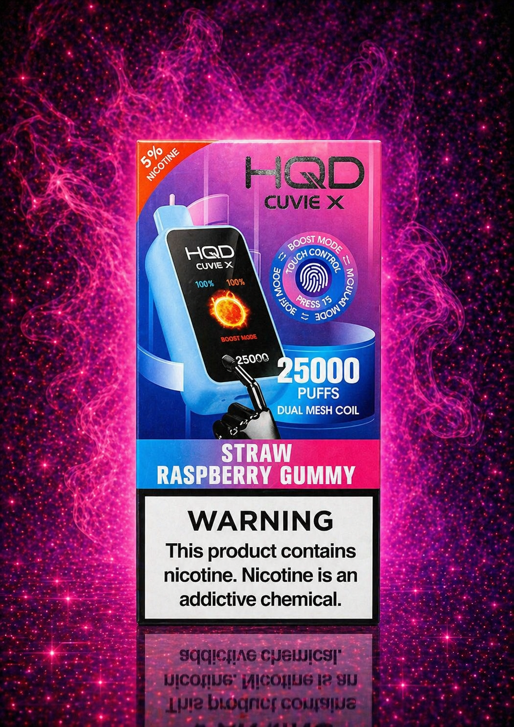 HQD Cuvie X Straw Raspberry Gummy disposable vape 25000 puffs dual mesh coil rechargeable vape device with boost mode