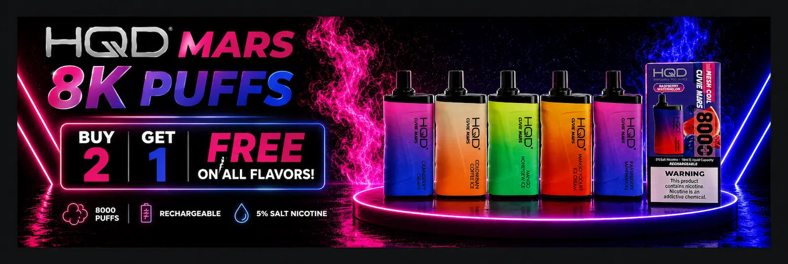 HQD Mars 8K Puffs disposable vape Buy 2 Get 1 Free special offer on all flavors