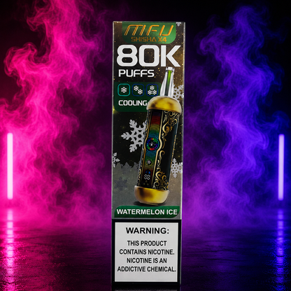 MIFU Shisha X4 80000 Puffs Watermelon Ice disposable vape with premium neon smoke background
