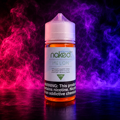 Naked 100 Melon Menthol E-Liquid 60ml featuring sweet melon flavor with a refreshing menthol finish for vaping.