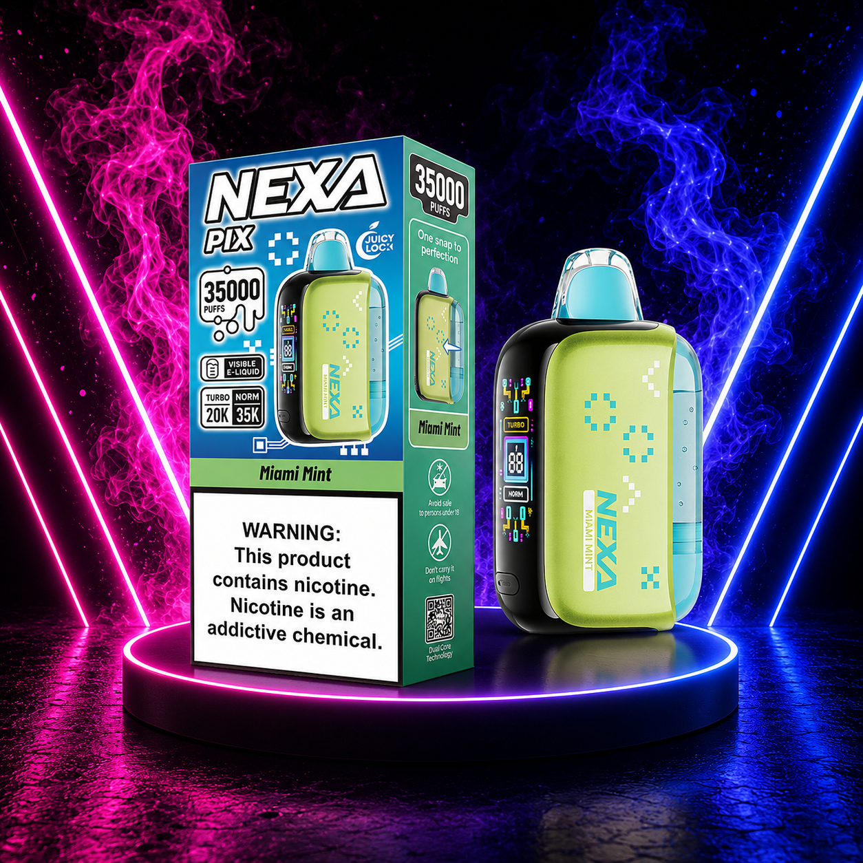 NEXA PIX 35000 Miami Mint disposable vape with smooth mint flavor, rechargeable battery and long-lasting performance.