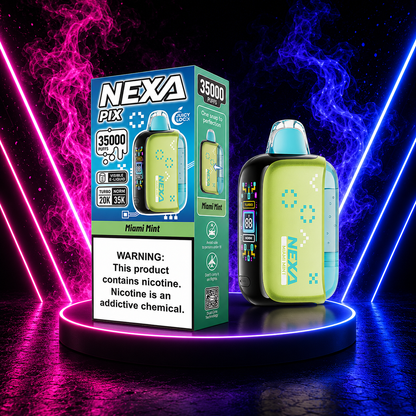 NEXA PIX 35000 Miami Mint disposable vape with smooth mint flavor, rechargeable battery and long-lasting performance.