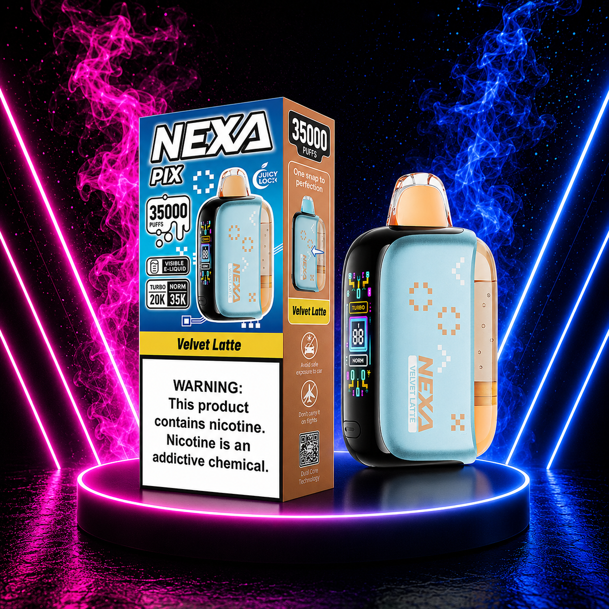 NEXA PIX 35000 Velvet Latte disposable vape inspired by creamy coffee flavor with smooth and satisfying performance.