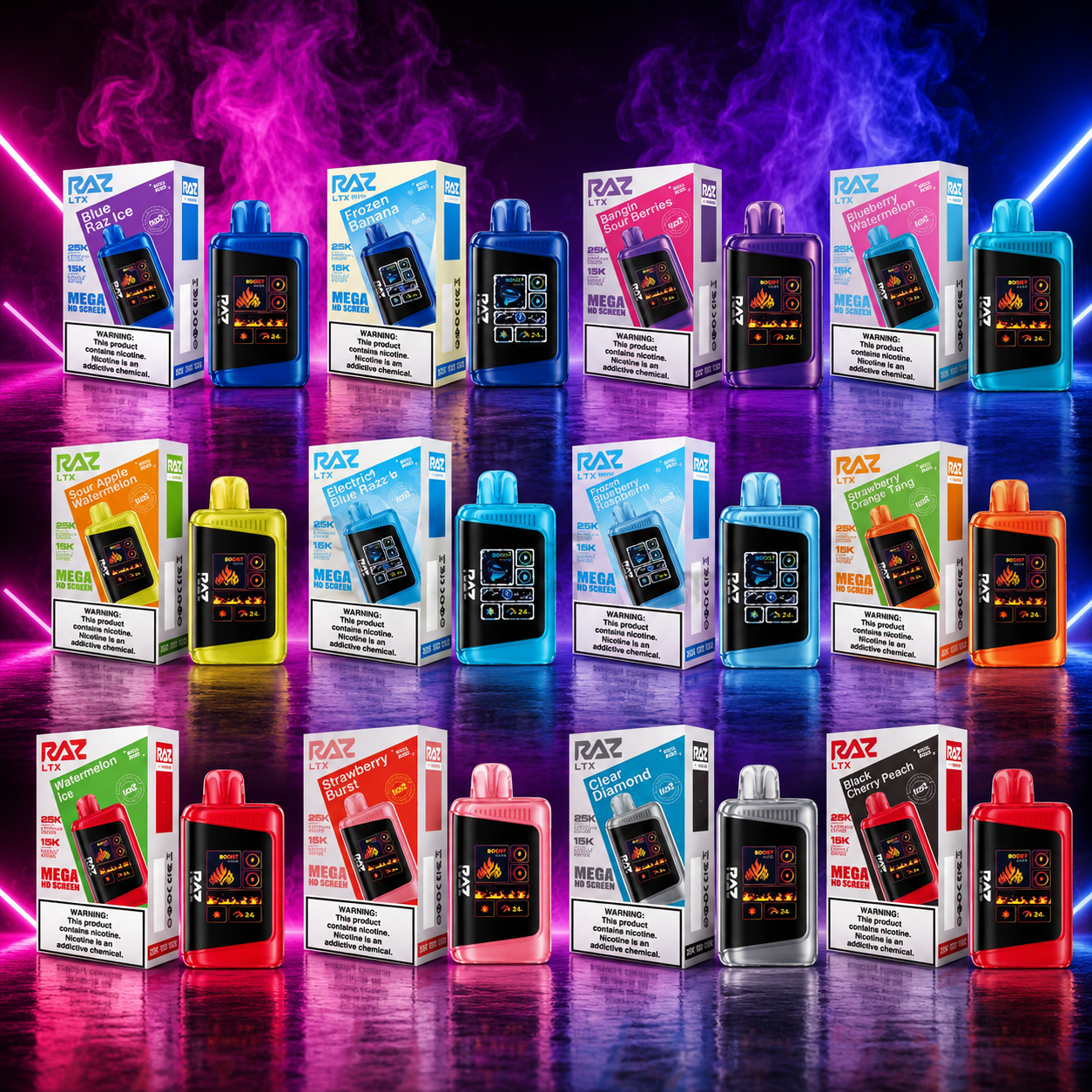 RAZ LTX Mega HD Screen vape flavor collection available now in Miami Pink Smoke Shop 
