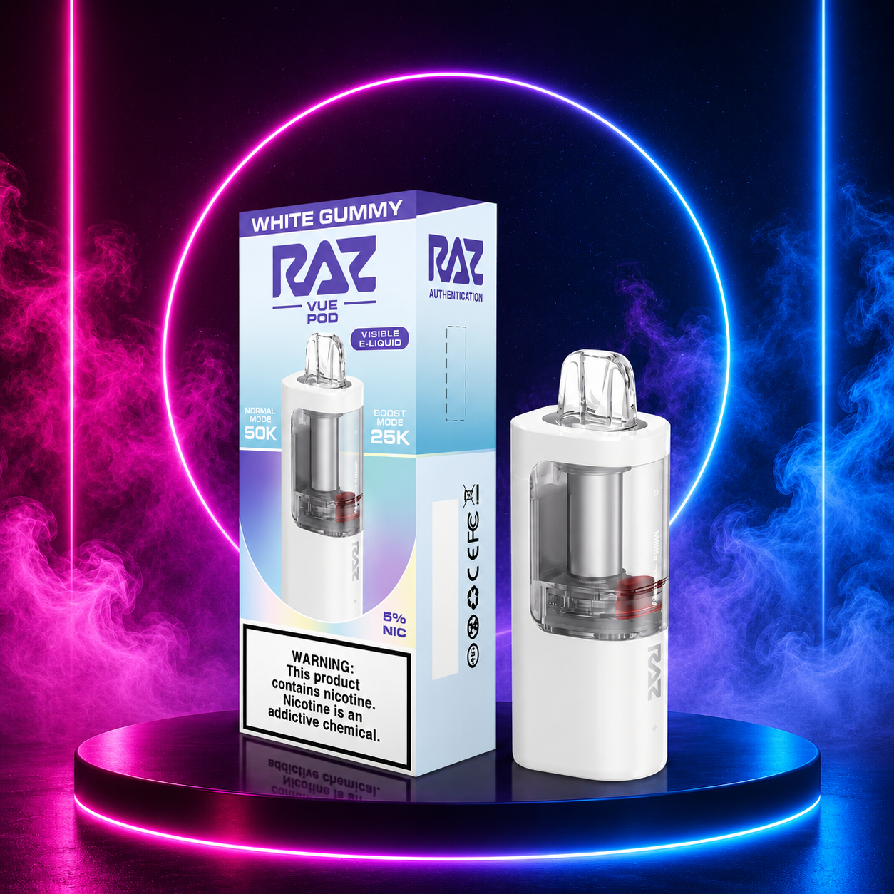 RAZ Vue 50K White Gummy replacement pod available at pink smoke shop Miami