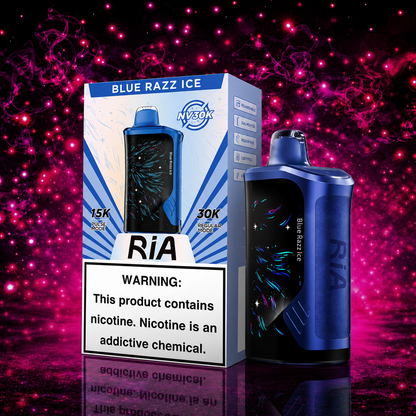 Ria NV30K Blue Razz Ice Disposable Vape by Geek Bar with 30000 puffs, rechargeable battery, dual mesh coil, and premium flavor available at Pink Smoke Shop.
