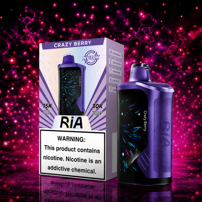 Ria NV30K Crazy Berry Disposable Vape by Geek Bar with 30000 puffs, rechargeable battery, dual mesh coil, and premium flavor available at Pink Smoke Shop.